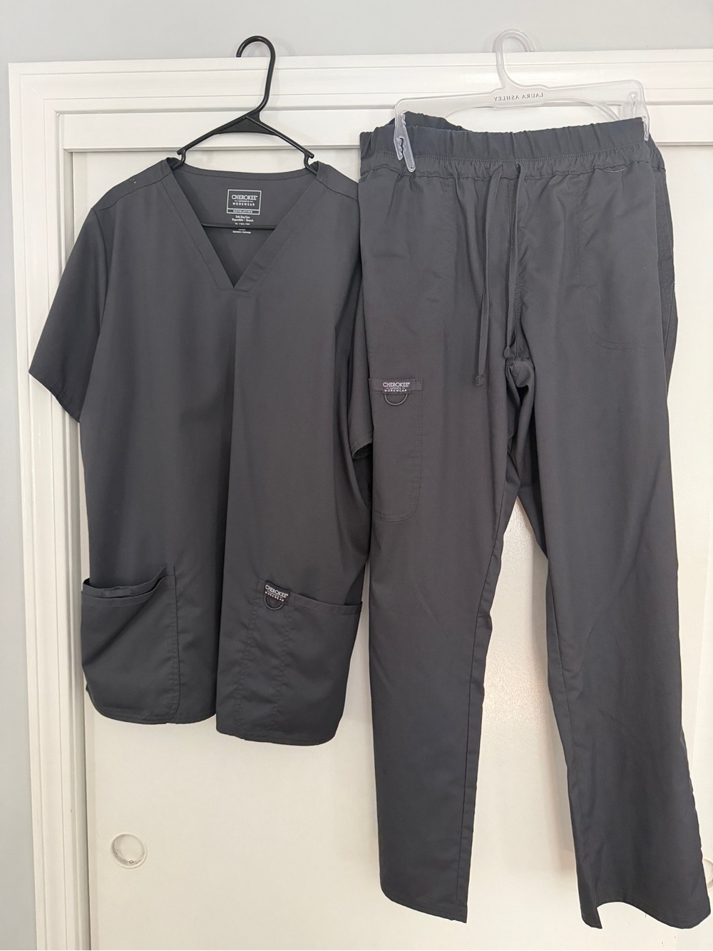 Cherokee Men's Dark Charcoal Gray Scrub Top and Jogger Pants